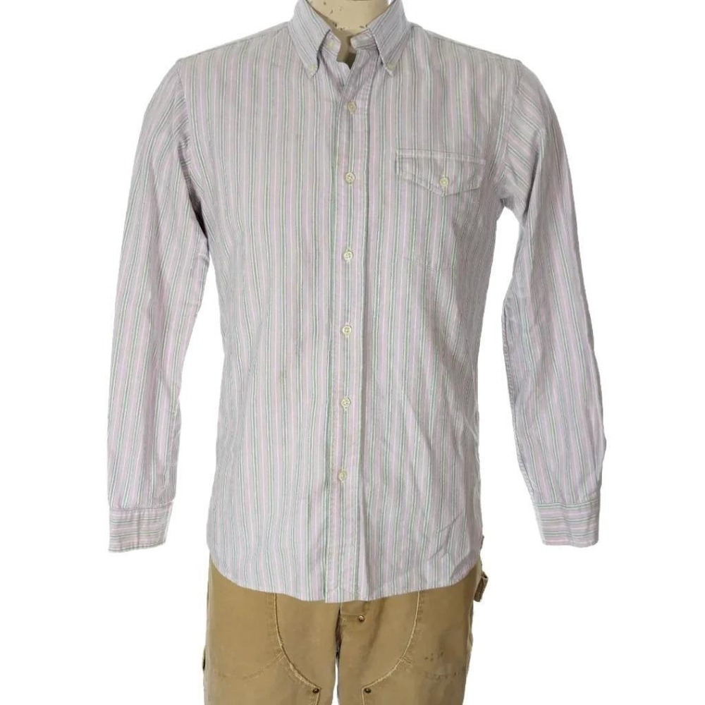 VTG Polo Ralph Lauren Oxford Striped Button Down Shirt Purple Green Sz M EUC